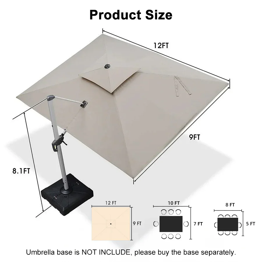 PURPLE LEAF Large Rectangular Porch Parasol Outside Cantilever Patio Yard Parasol - Image 101