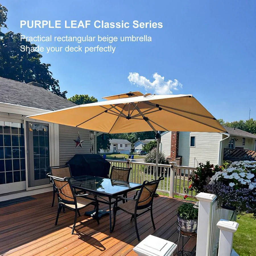 PURPLE LEAF Large Rectangular Porch Parasol Outside Cantilever Patio Yard Parasol - Image 102