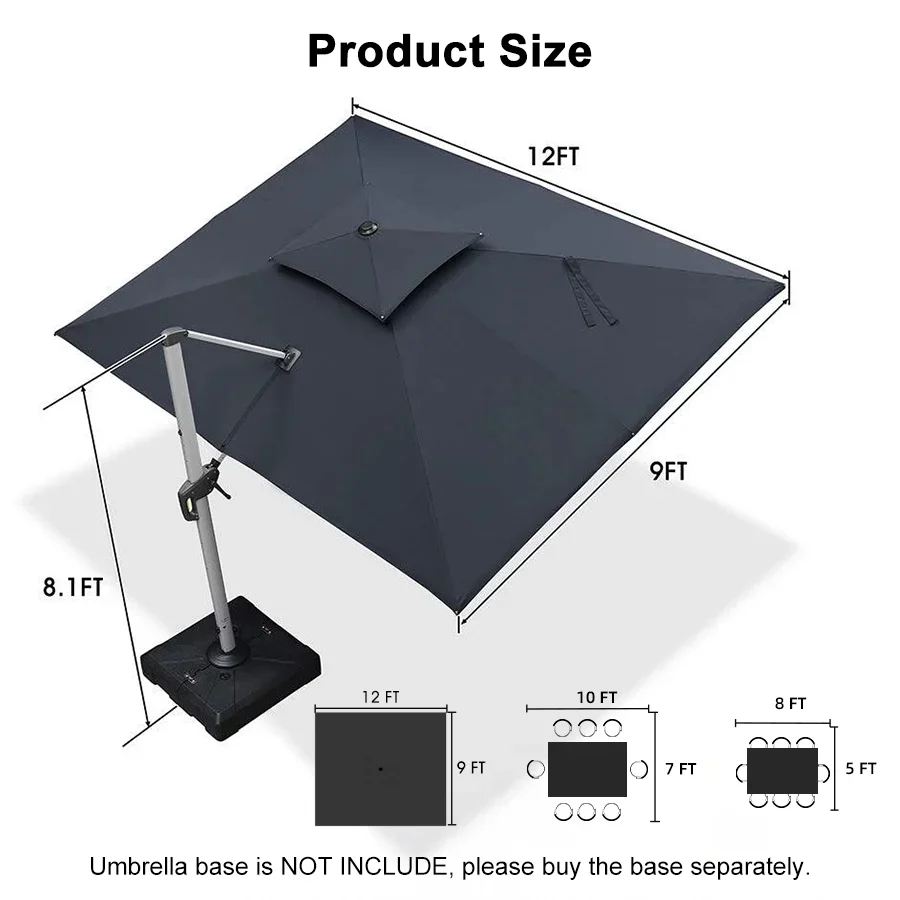 PURPLE LEAF Large Rectangular Porch Parasol Outside Cantilever Patio Yard Parasol - Image 104