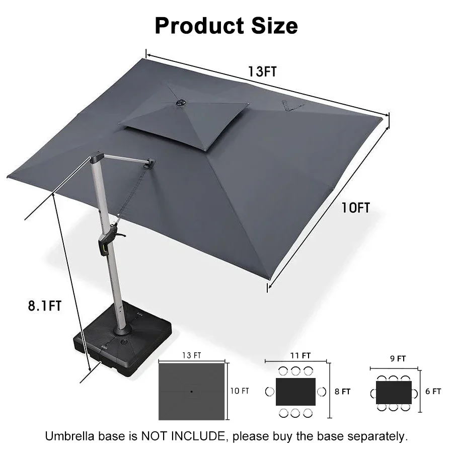 PURPLE LEAF Large Rectangular Porch Parasol Outside Cantilever Patio Yard Parasol - Image 112