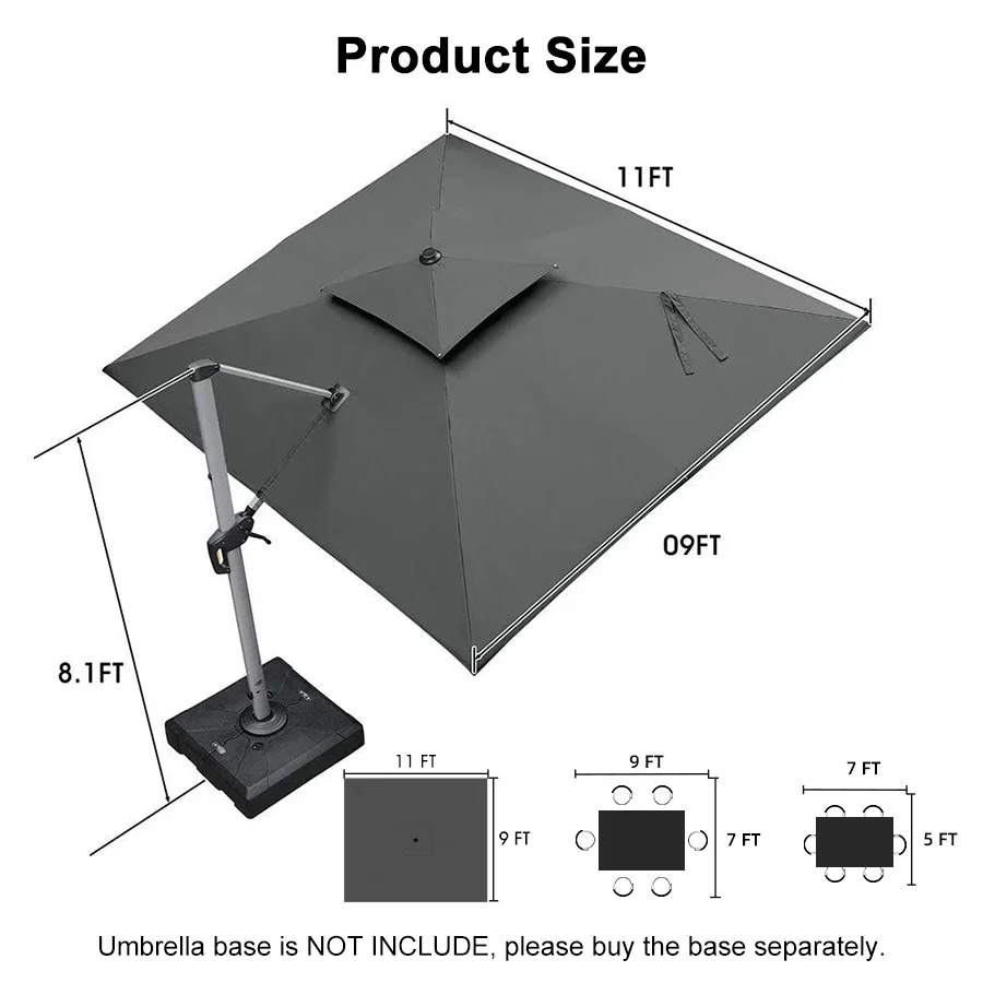 PURPLE LEAF Large Rectangular Porch Parasol Outside Cantilever Patio Yard Parasol - Image 94