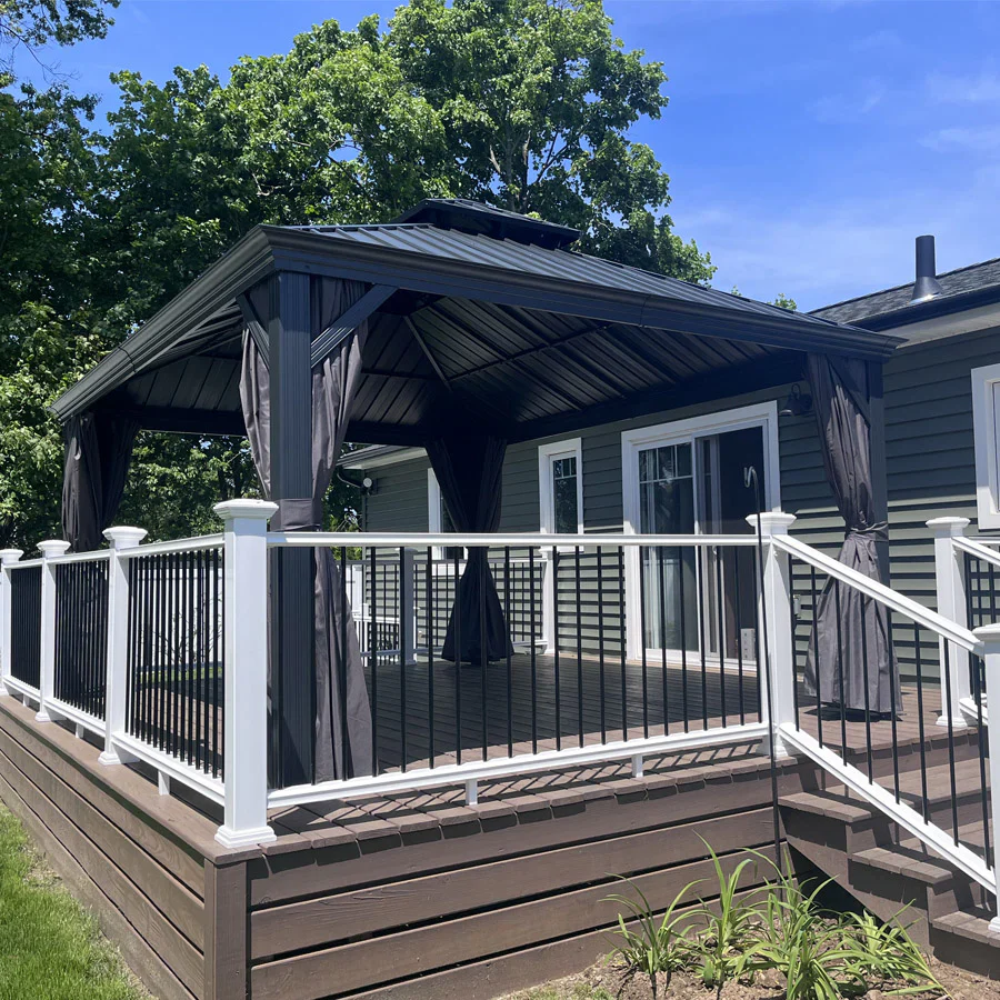 PURPLE LEAF 3.65 x 4.85 M Patio Gazebo for Backyard Grey Hardtop Galvanized Steel Roof Awning with Upgrade Curtain - Image 17