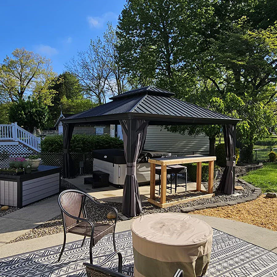 PURPLE LEAF 3.65 x 4.85 M Patio Gazebo for Backyard Grey Hardtop Galvanized Steel Roof Awning with Upgrade Curtain - Image 18