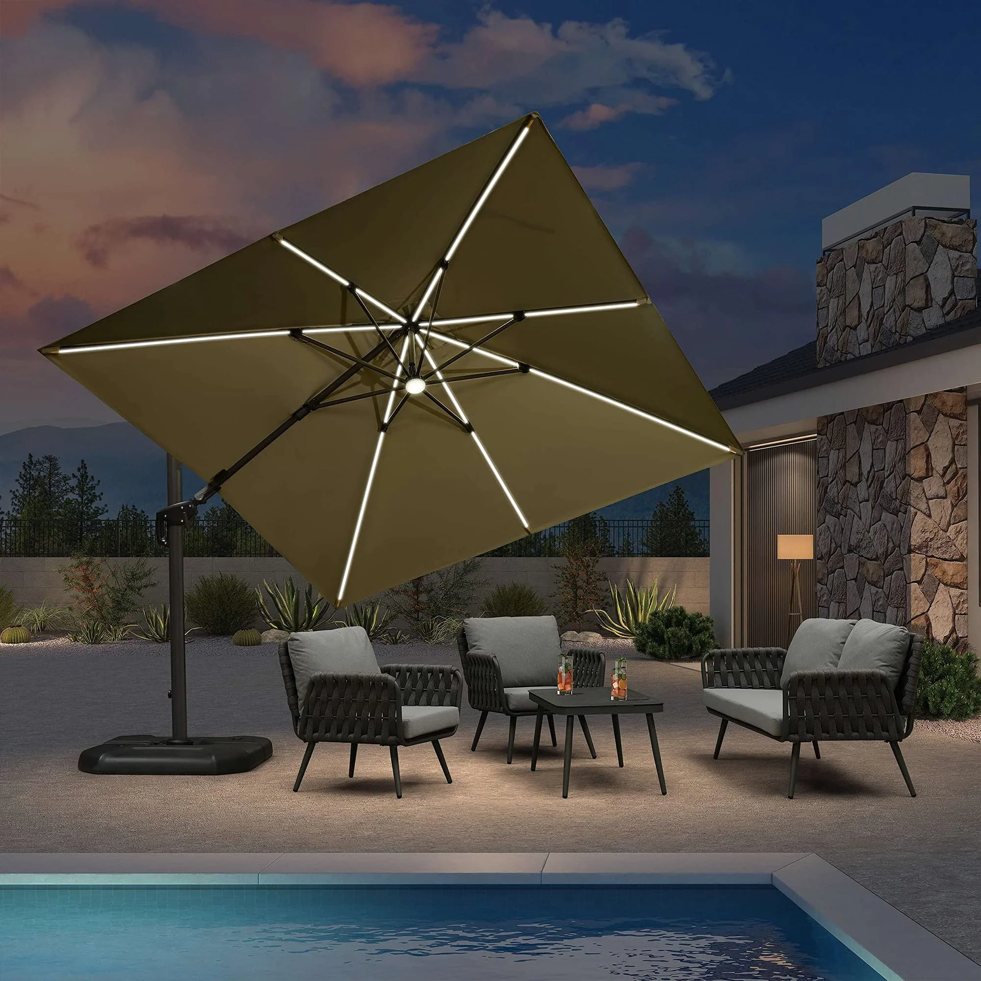 PURPLE LEAF LED Offset Cantilever Parasol with Lights - Image 4