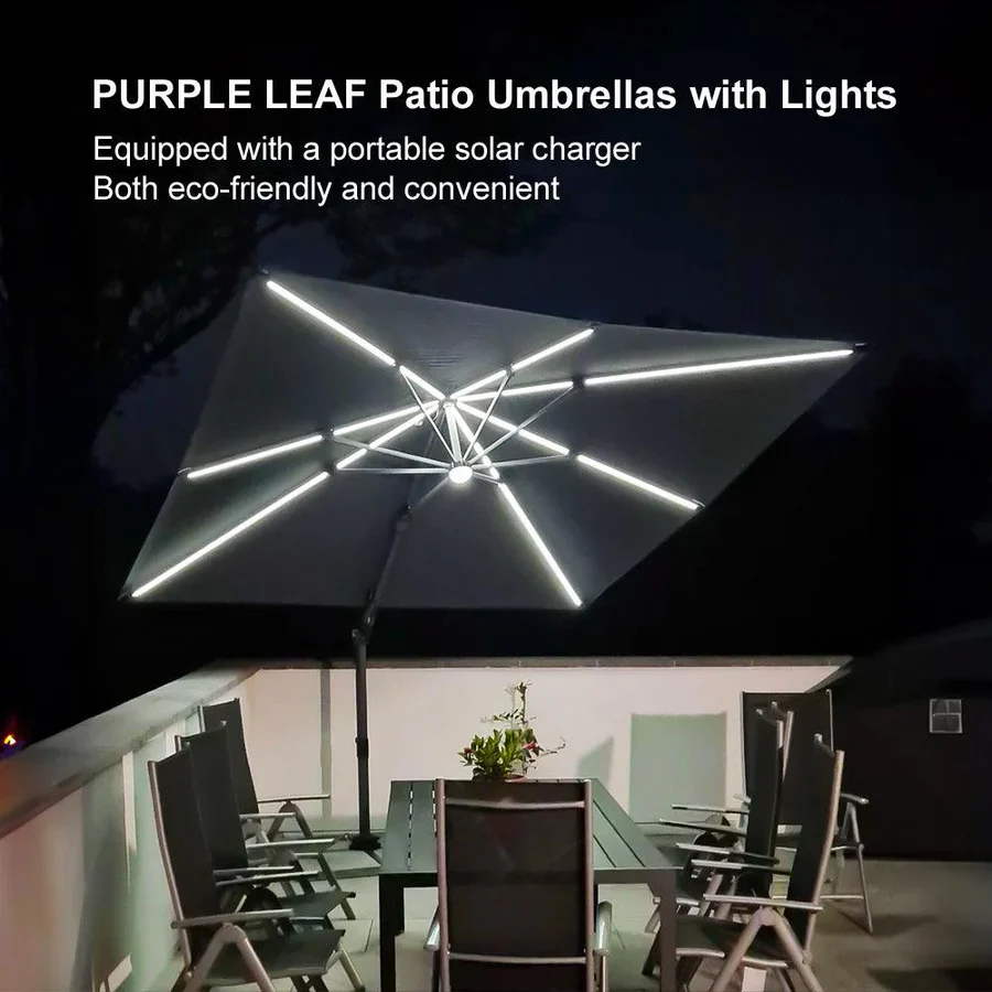 PURPLE LEAF LED Offset Cantilever Parasol with Lights - Image 44