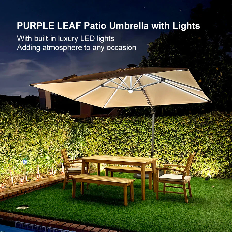 PURPLE LEAF LED Offset Cantilever Parasol with Lights - Image 66