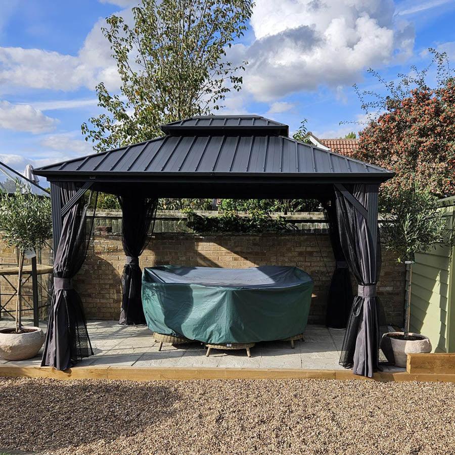 PURPLE LEAF Grey Hardtop Gazebo with Heavy Duty Galvanized Steel Double Roof with String Lights-clear - Image 15