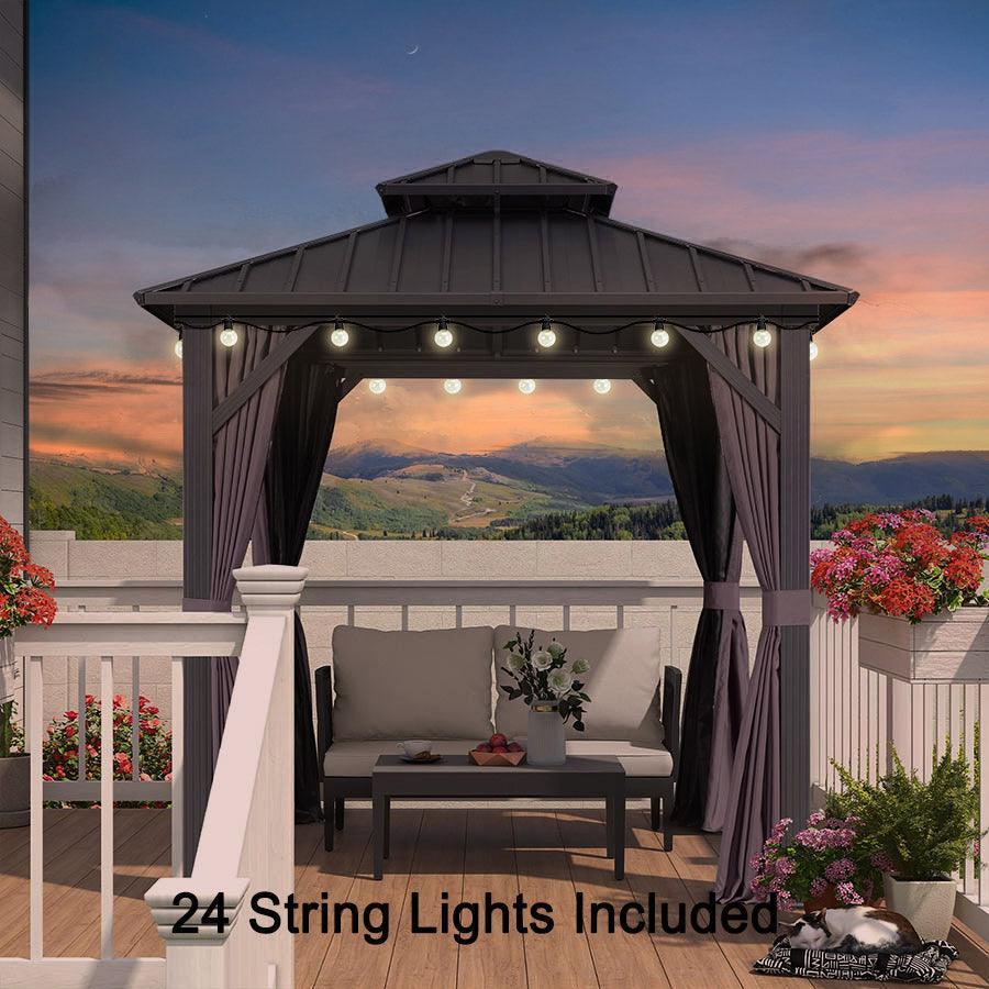 PURPLE LEAF Grey Hardtop Gazebo with Heavy Duty Galvanized Steel Double Roof with String Lights-clear - Image 17