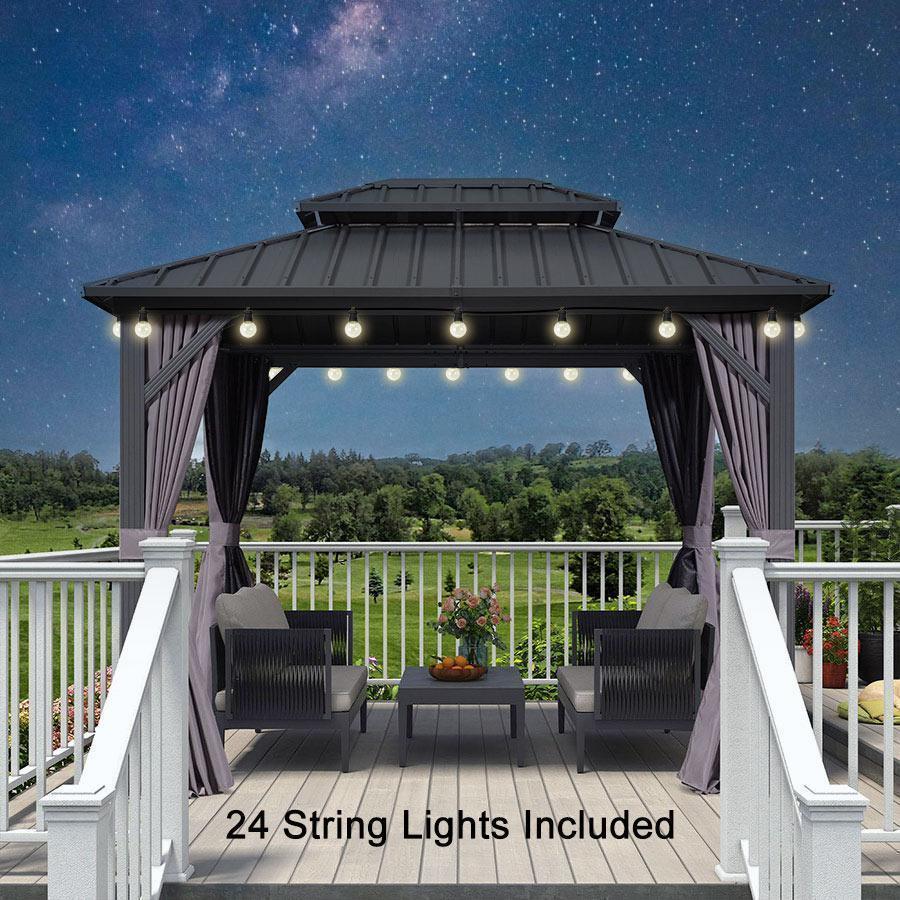 PURPLE LEAF Grey Hardtop Gazebo with Heavy Duty Galvanized Steel Double Roof with String Lights-clear - Image 18