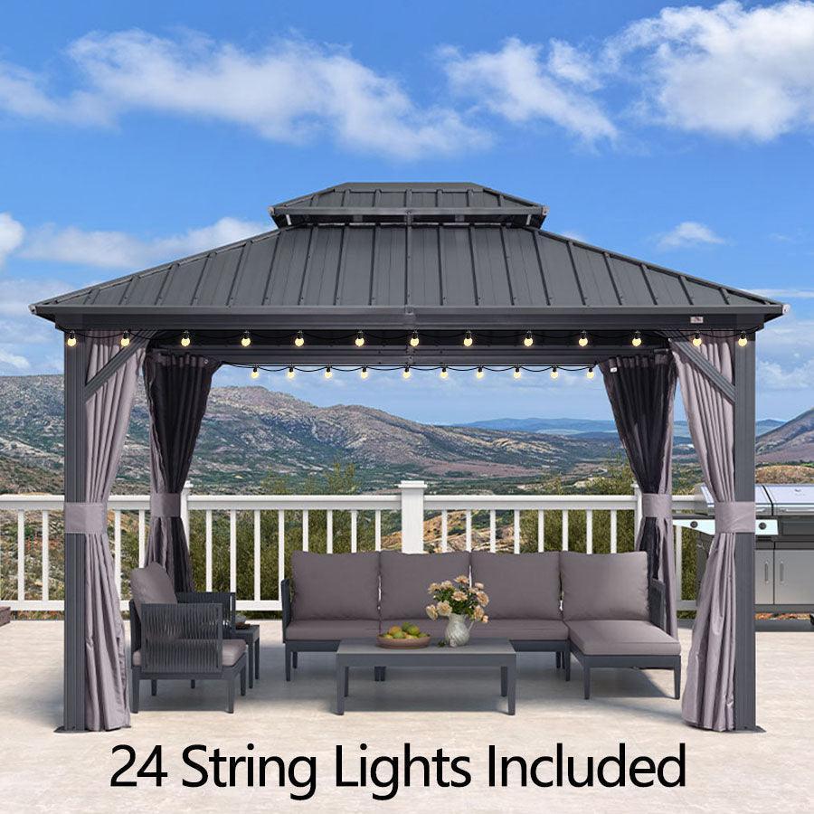 PURPLE LEAF Grey Hardtop Gazebo with Heavy Duty Galvanized Steel Double Roof with String Lights-clear - Image 19