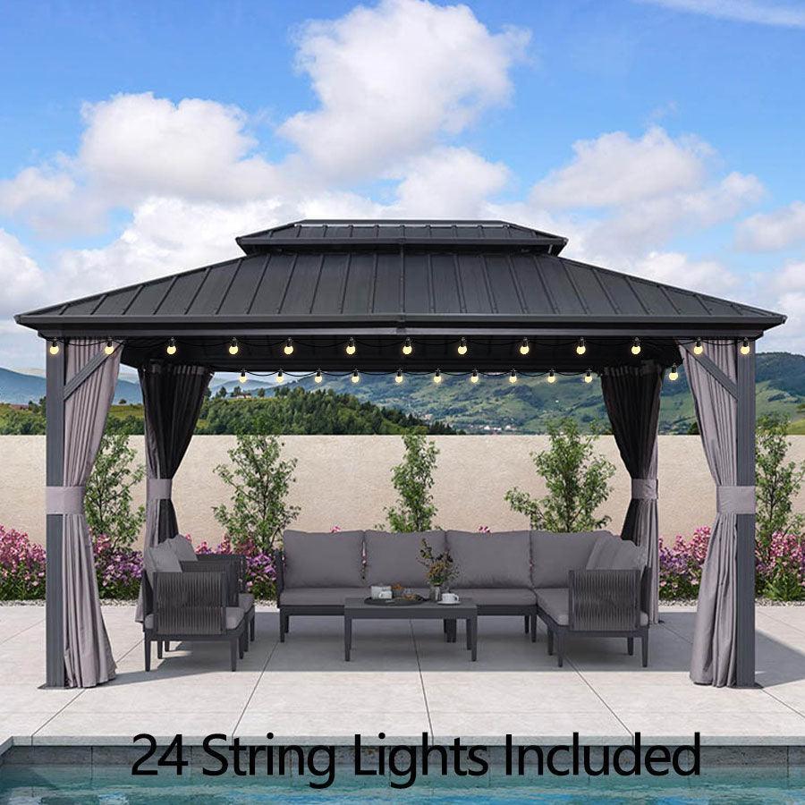 PURPLE LEAF Grey Hardtop Gazebo with Heavy Duty Galvanized Steel Double Roof with String Lights-clear - Image 20