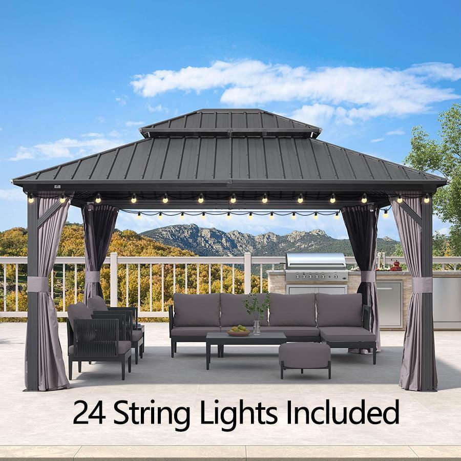 PURPLE LEAF Grey Hardtop Gazebo with Heavy Duty Galvanized Steel Double Roof with String Lights-clear - Image 21
