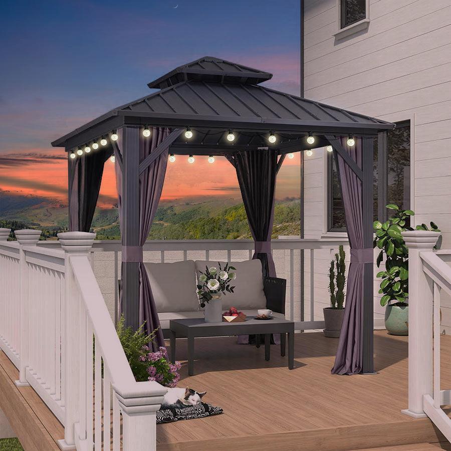 PURPLE LEAF Grey Hardtop Gazebo with Heavy Duty Galvanized Steel Double Roof with String Lights-clear - Image 23