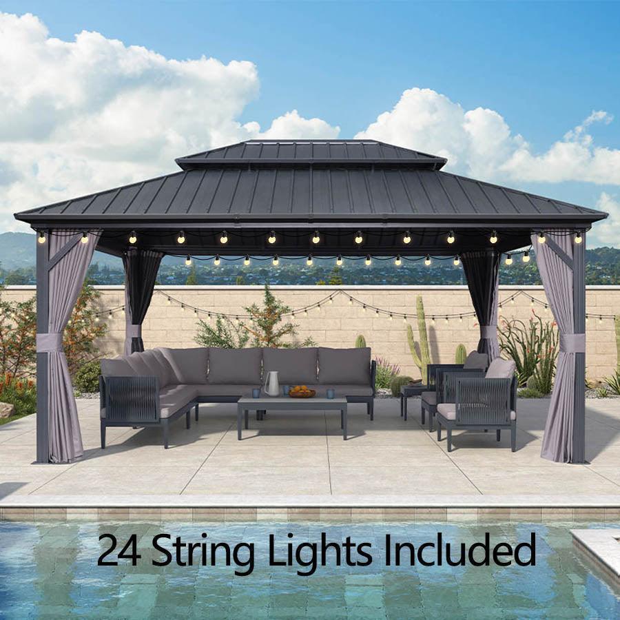 PURPLE LEAF Grey Hardtop Gazebo with Heavy Duty Galvanized Steel Double Roof with String Lights-clear - Image 28