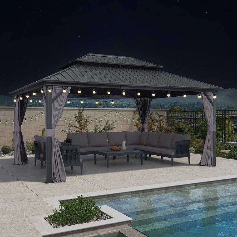 PURPLE LEAF Grey Hardtop Gazebo with Heavy Duty Galvanized Steel Double Roof with String Lights-clear - Image 29