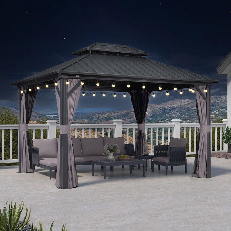 PURPLE LEAF Grey Hardtop Gazebo with Heavy Duty Galvanized Steel Double Roof with String Lights-clear - Image 3