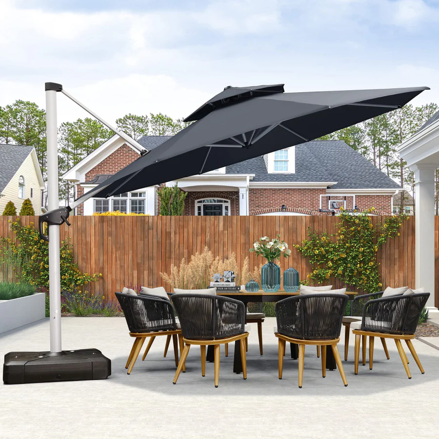 PURPLE LEAF Double Top 360 Degree Rotation Round Outdoor Classic Parasol - Image 94