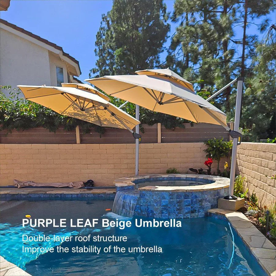 PURPLE LEAF Double Top 360 Degree Rotation Round Outdoor Classic Parasol - Image 99