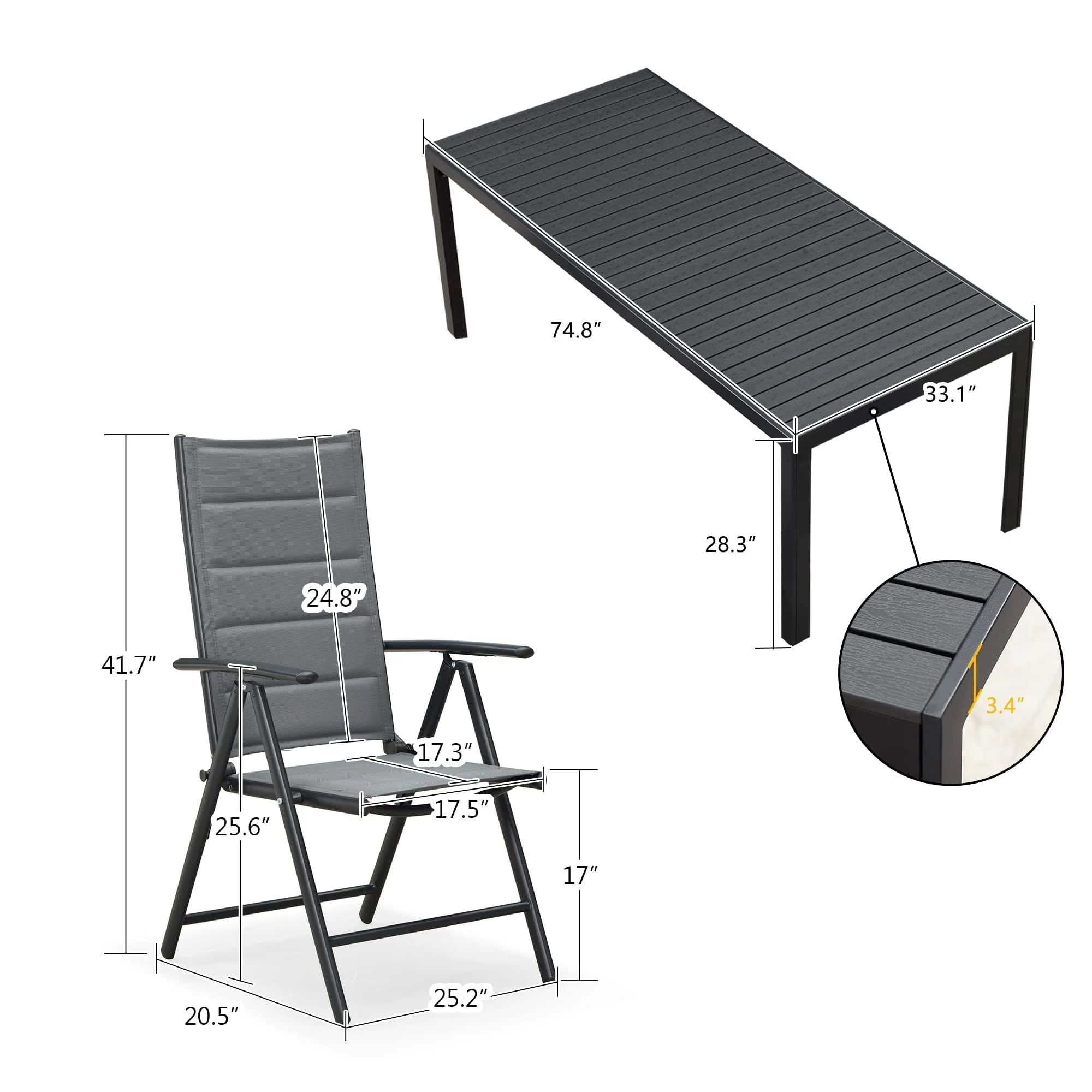 PURPLE LEAF Patio Dining Table with  Teak-Finish&Aluminum Frame for Backyard Kitchen - Image 14