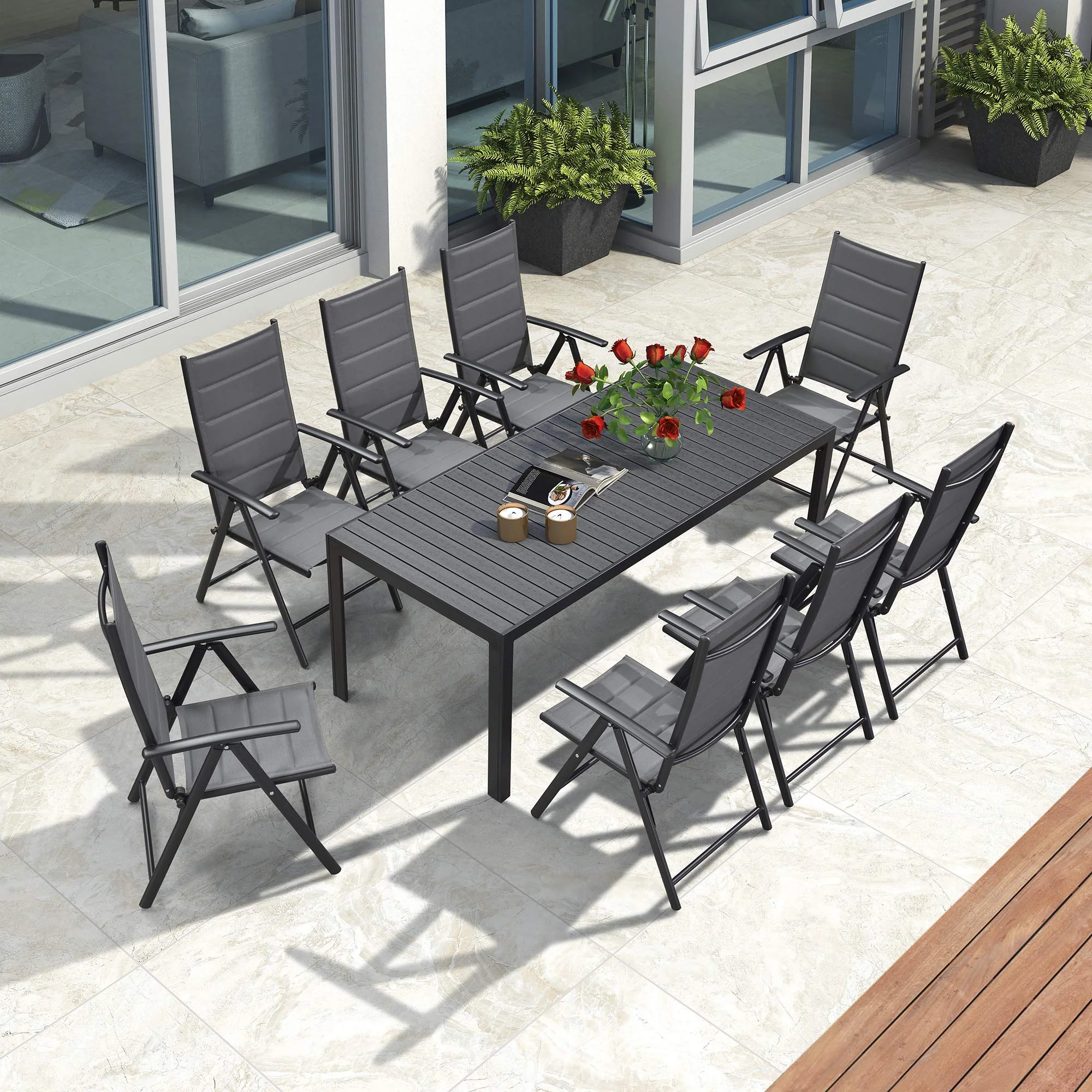 PURPLE LEAF Patio Dining Table with  Teak-Finish&Aluminum Frame for Backyard Kitchen - Image 16
