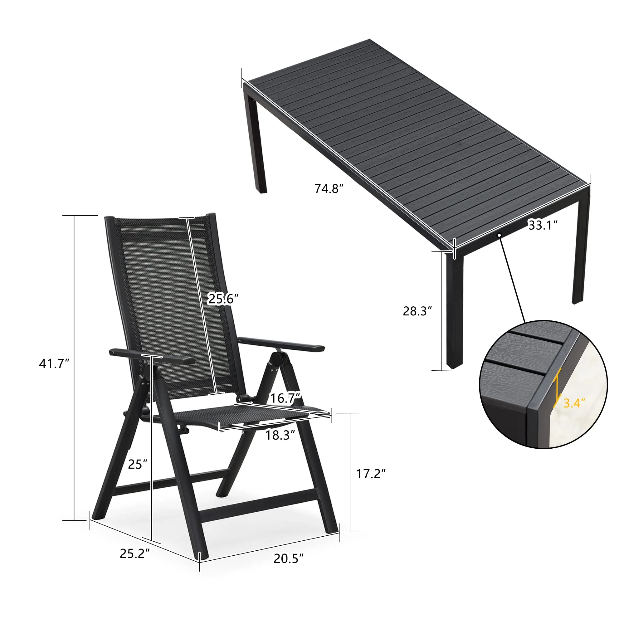 PURPLE LEAF Patio Dining Table with  Teak-Finish&Aluminum Frame for Backyard Kitchen - Image 20