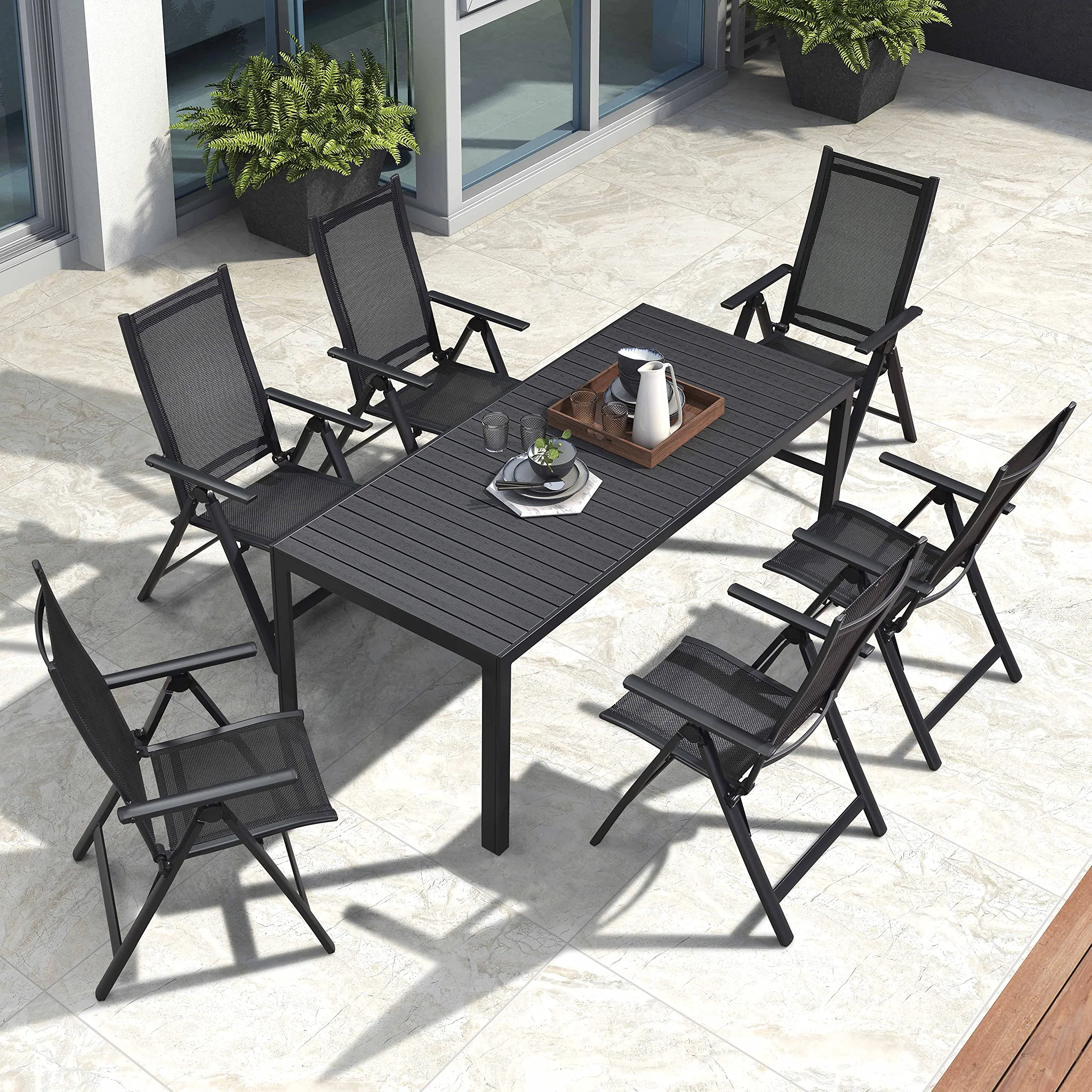 PURPLE LEAF Patio Dining Table with  Teak-Finish&Aluminum Frame for Backyard Kitchen - Image 25