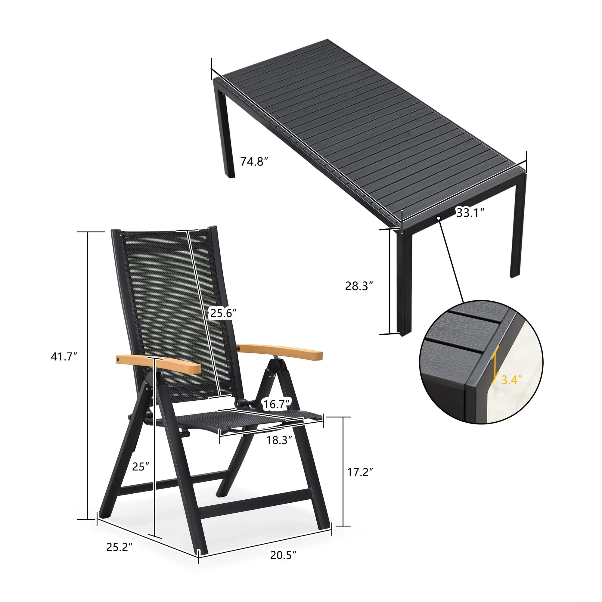 PURPLE LEAF Patio Dining Table with  Teak-Finish&Aluminum Frame for Backyard Kitchen - Image 28