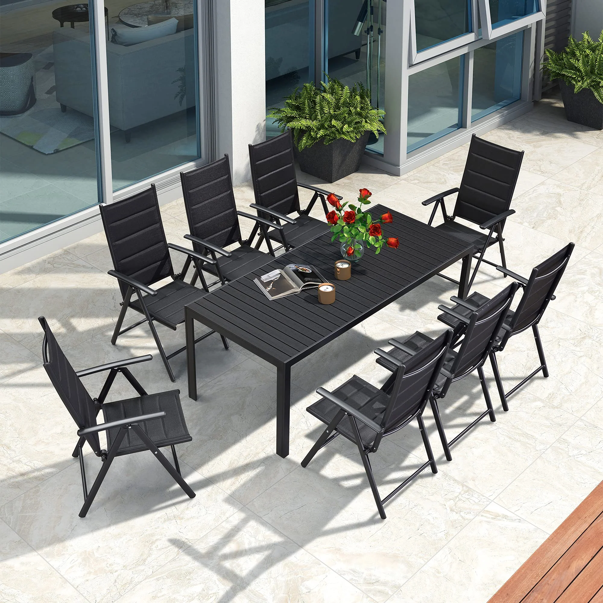 PURPLE LEAF Patio Dining Table with  Teak-Finish&Aluminum Frame for Backyard Kitchen - Image 34