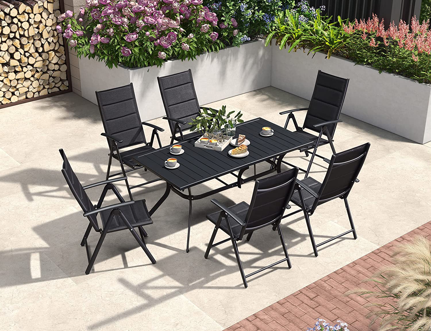 PURPLE LEAF Patio Dining Table with  Teak-Finish&Aluminum Frame for Backyard Kitchen - Image 36