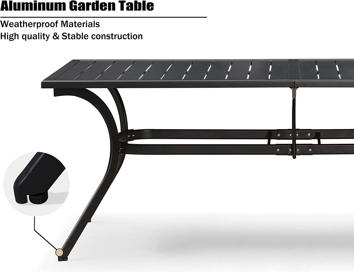 PURPLE LEAF Patio Dining Table with  Teak-Finish&Aluminum Frame for Backyard Kitchen - Image 40