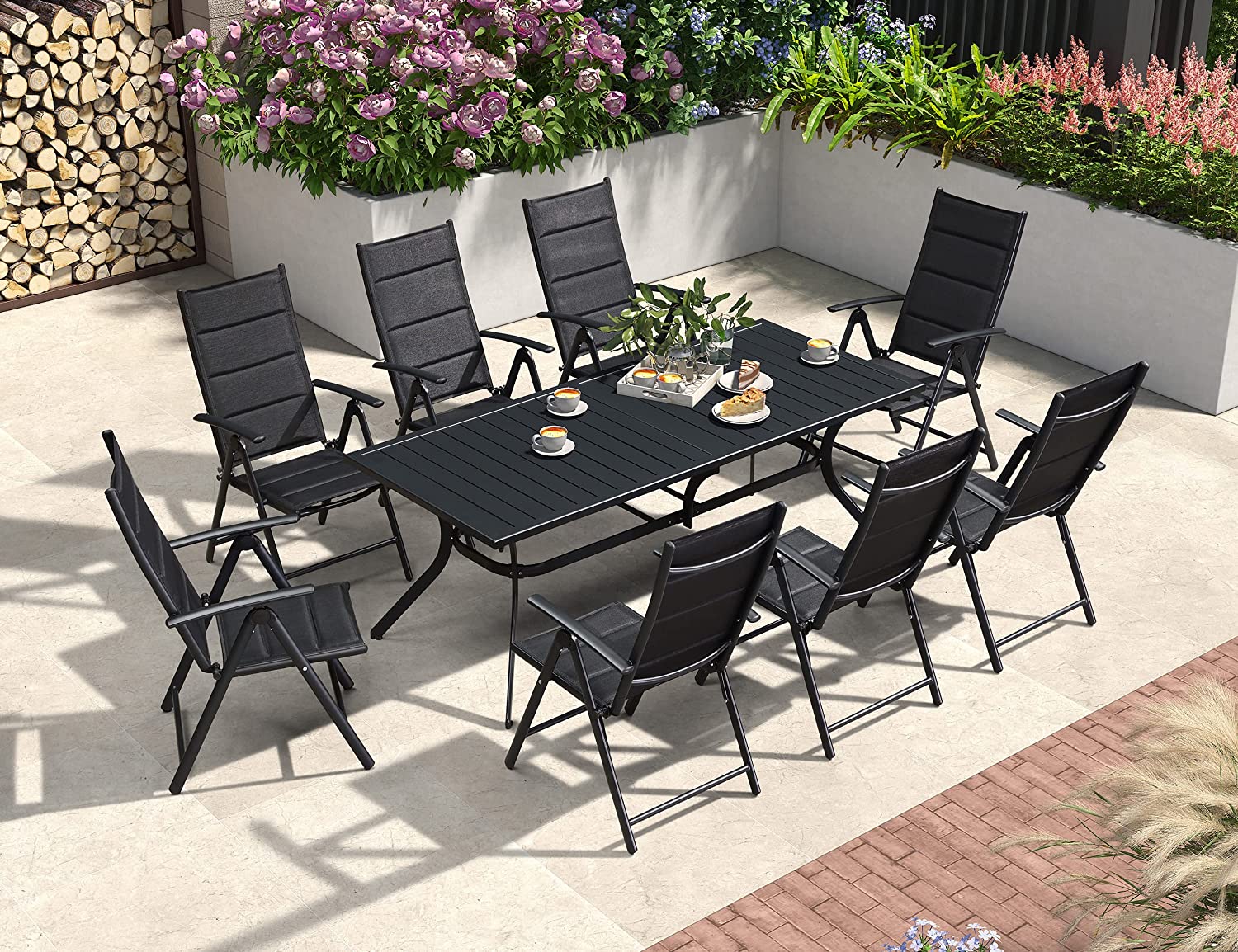 PURPLE LEAF Patio Dining Table with  Teak-Finish&Aluminum Frame for Backyard Kitchen - Image 43
