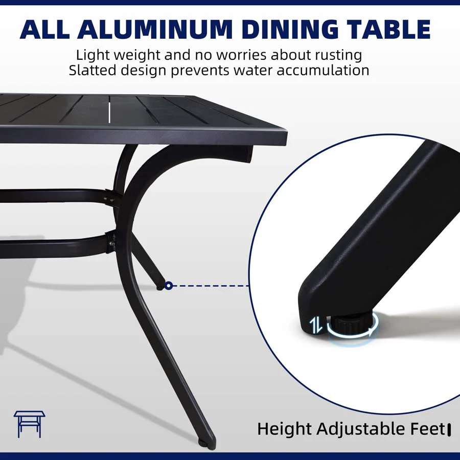 PURPLE LEAF Patio Dining Table with  Teak-Finish&Aluminum Frame for Backyard Kitchen - Image 47