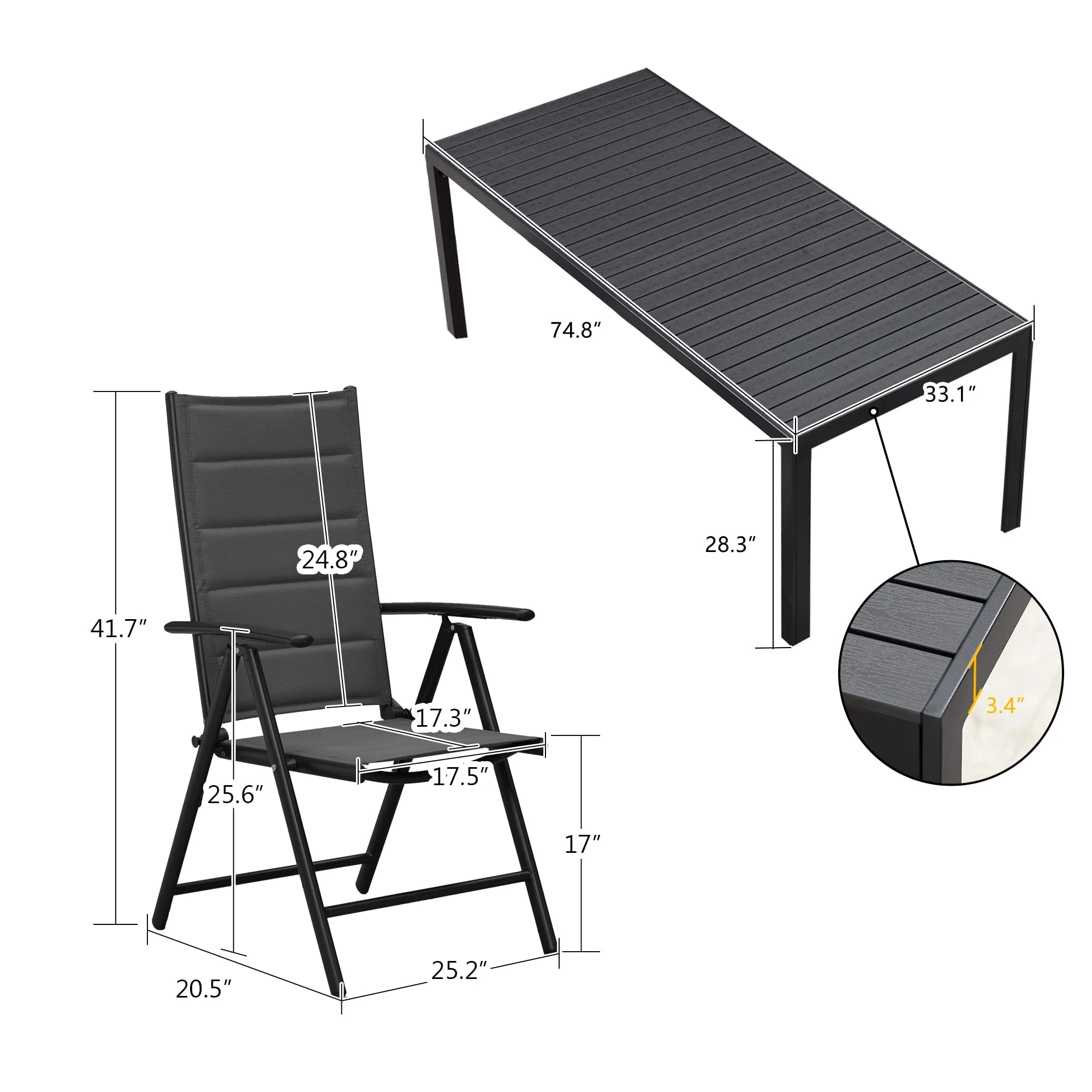 PURPLE LEAF Patio Dining Table with  Teak-Finish&Aluminum Frame for Backyard Kitchen - Image 5