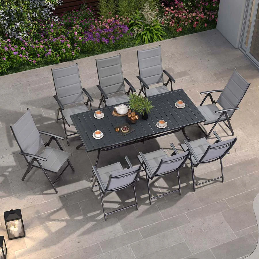 PURPLE LEAF Patio Dining Table with  Teak-Finish&Aluminum Frame for Backyard Kitchen - Image 55