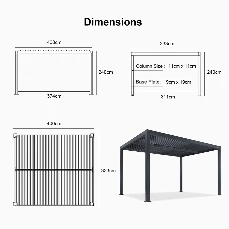 PURPLE LEAF Athena Louvered Pergola Grey Outdoor Aluminum Pergola with Strip Lights Adjustable Gazebo for Patio Deck Garden - Image 20