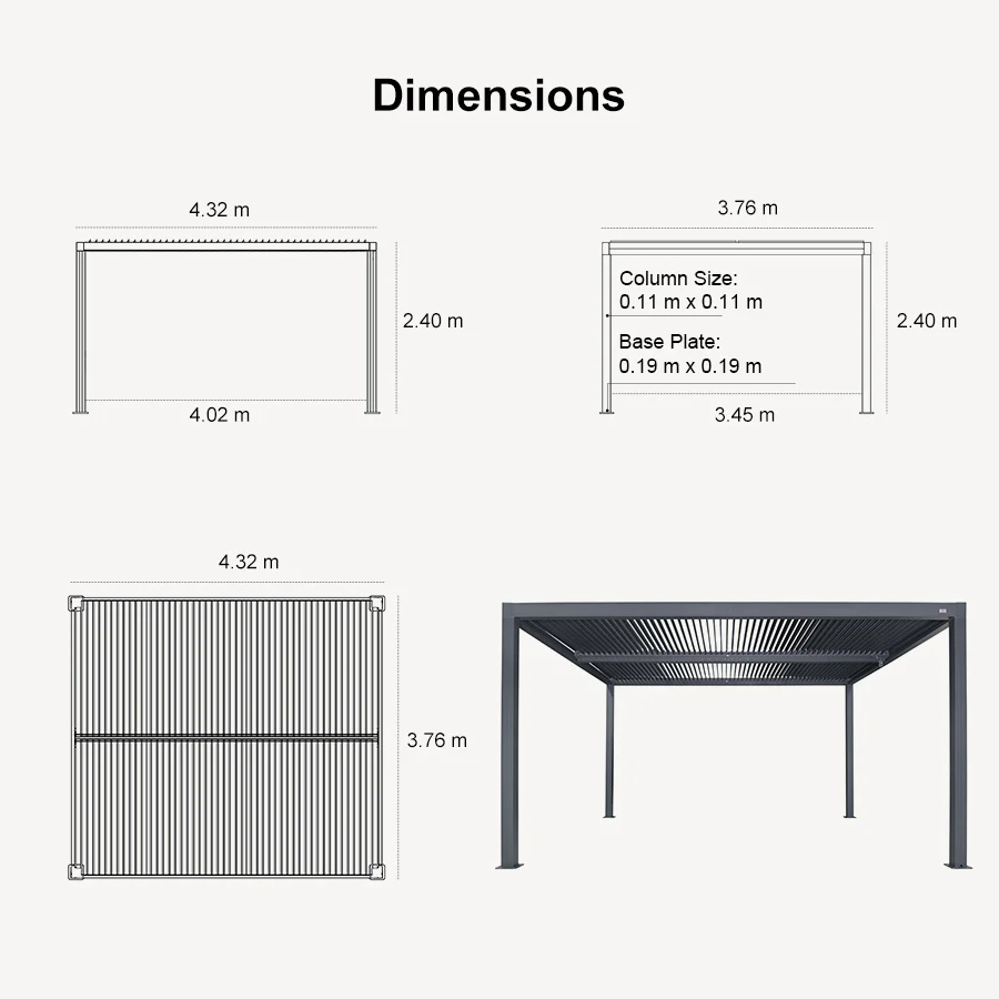 PURPLE LEAF Athena Louvered Pergola Grey Outdoor Aluminum Pergola with Strip Lights Adjustable Gazebo for Patio Deck Garden - Image 25