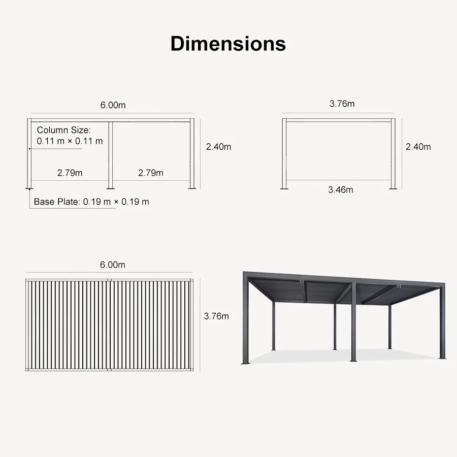 PURPLE LEAF Athena Louvered Pergola Grey Outdoor Aluminum Pergola with Strip Lights Adjustable Gazebo for Patio Deck Garden - Image 31