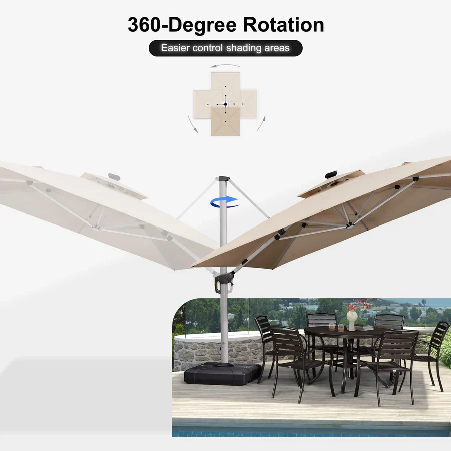 PURPLE LEAF Large Solar Yard Parasol Double Top Square Patio Umbrella with Lights - Image 101