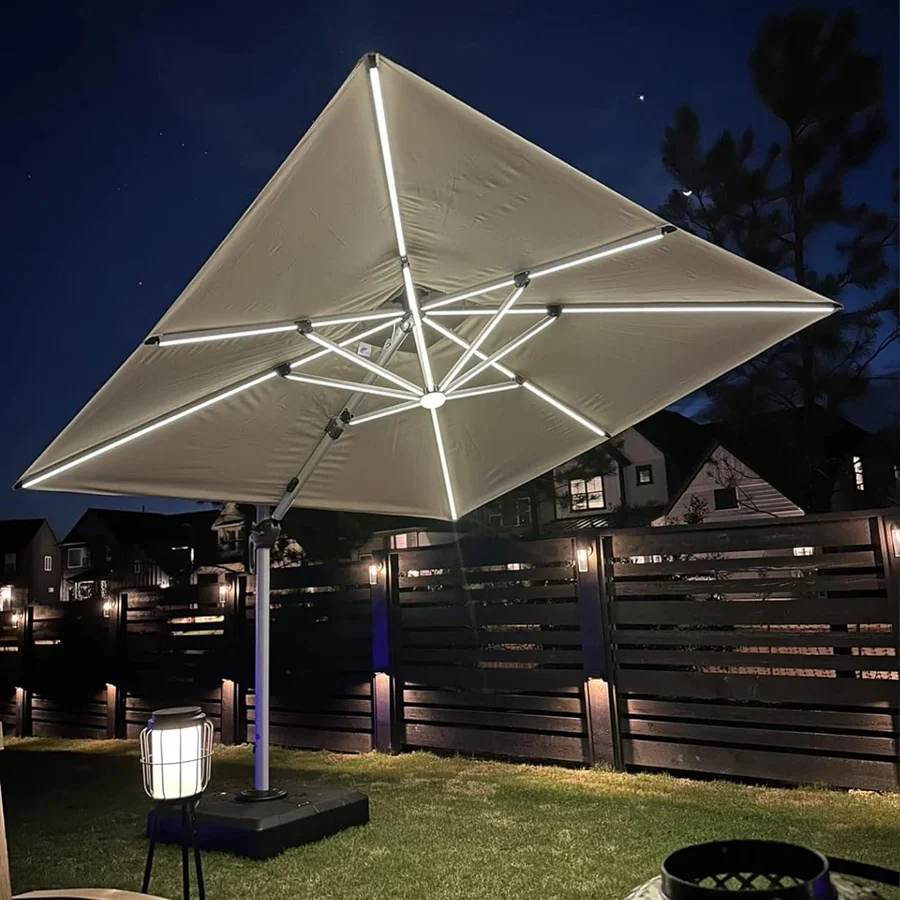 PURPLE LEAF Large Solar Yard Parasol Double Top Square Patio Umbrella with Lights - Image 105