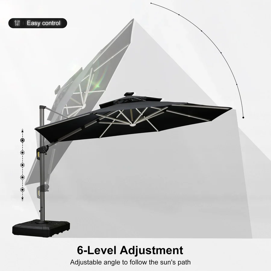 PURPLE LEAF Large Solar Yard Parasol Double Top Square Patio Umbrella with Lights - Image 113