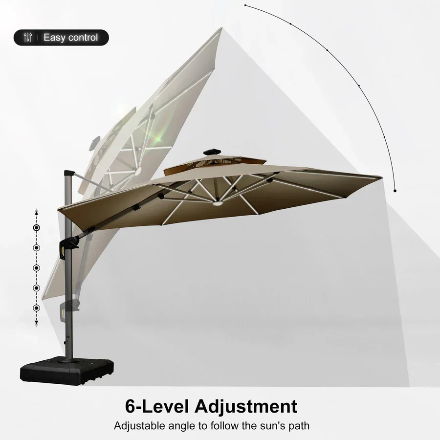 PURPLE LEAF Large Solar Yard Parasol Double Top Square Patio Umbrella with Lights - Image 116