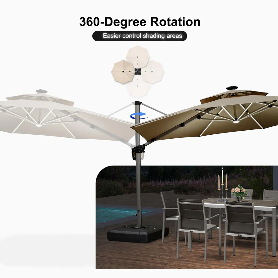 PURPLE LEAF Large Solar Yard Parasol Double Top Square Patio Umbrella with Lights - Image 118