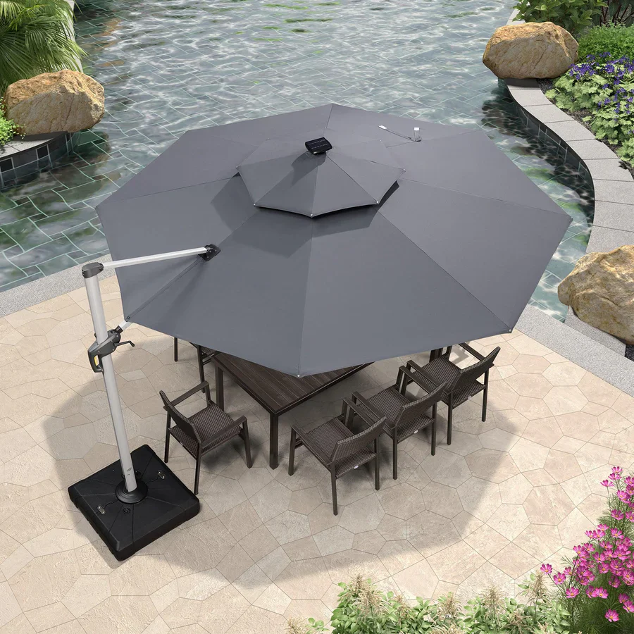 PURPLE LEAF Large Solar Yard Parasol Double Top Square Patio Umbrella with Lights - Image 119