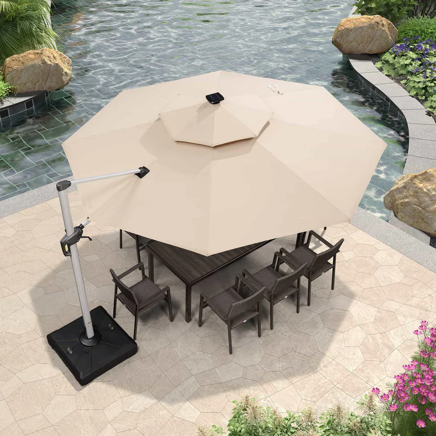 PURPLE LEAF Large Solar Yard Parasol Double Top Square Patio Umbrella with Lights - Image 121
