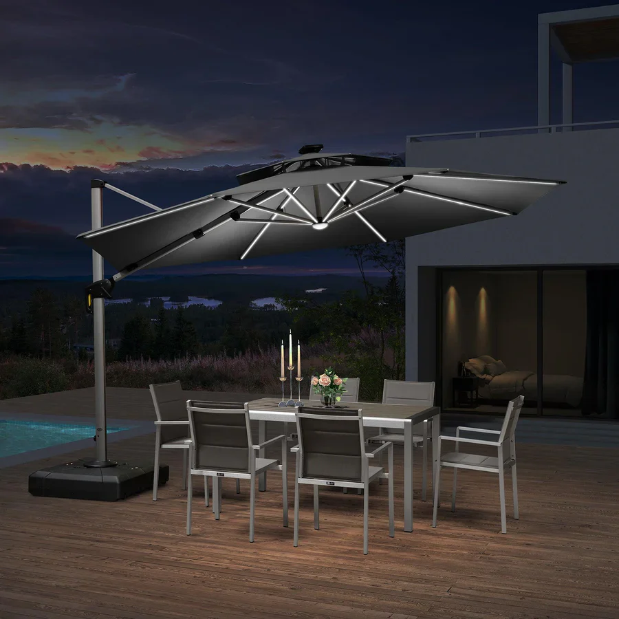 PURPLE LEAF Large Solar Yard Parasol Double Top Square Patio Umbrella with Lights - Image 122
