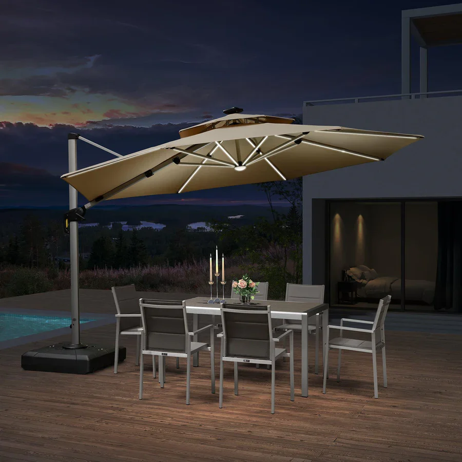 PURPLE LEAF Large Solar Yard Parasol Double Top Square Patio Umbrella with Lights - Image 123