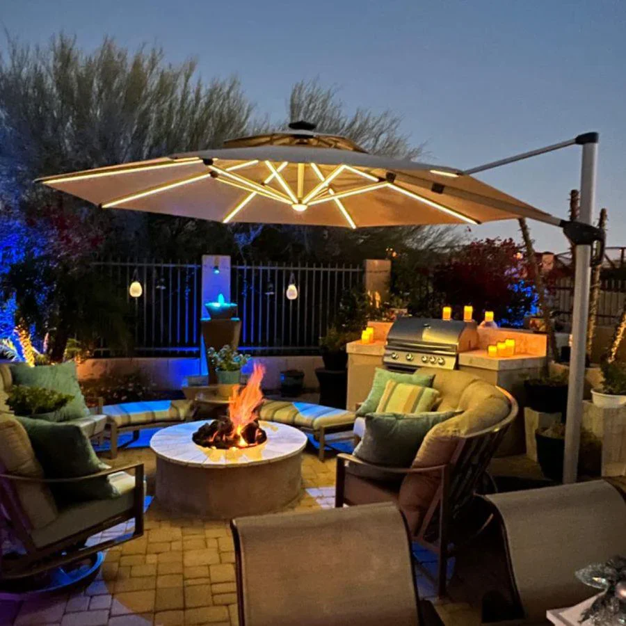 PURPLE LEAF Large Solar Yard Parasol Double Top Square Patio Umbrella with Lights - Image 126