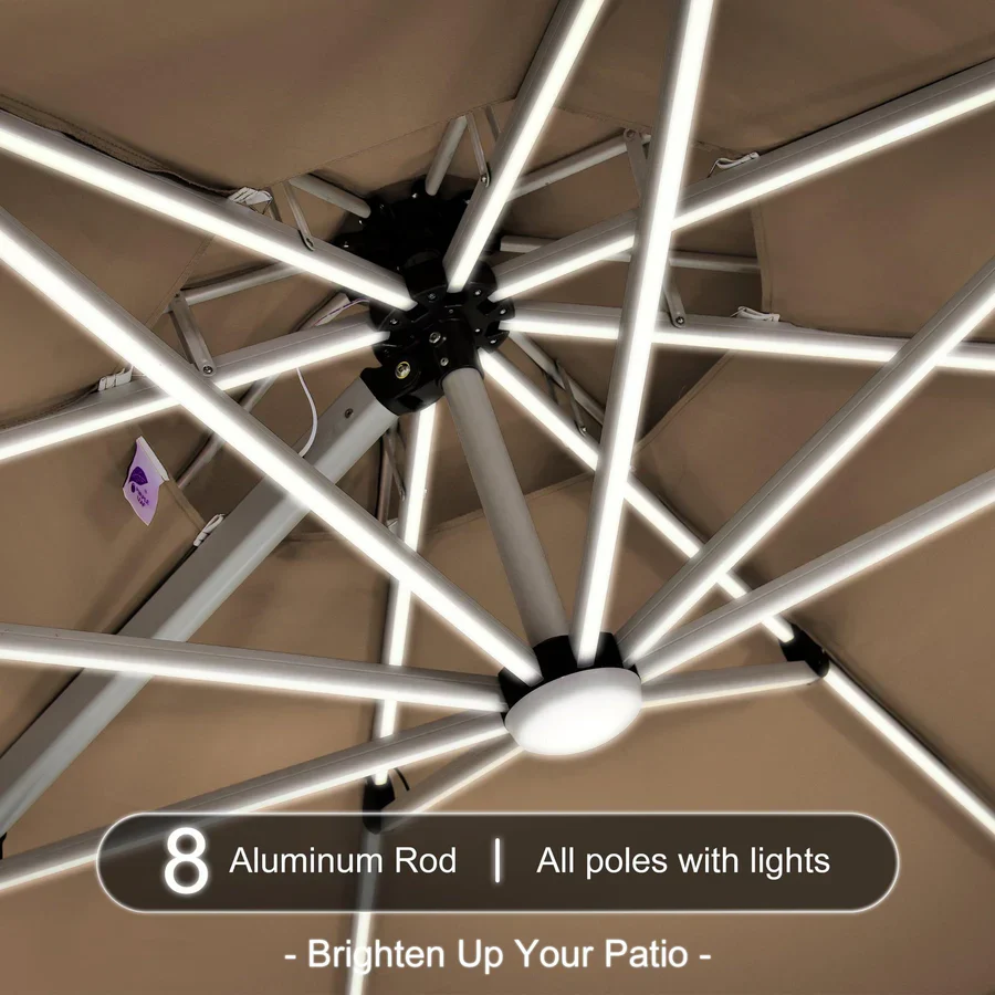 PURPLE LEAF Large Solar Yard Parasol Double Top Square Patio Umbrella with Lights - Image 132