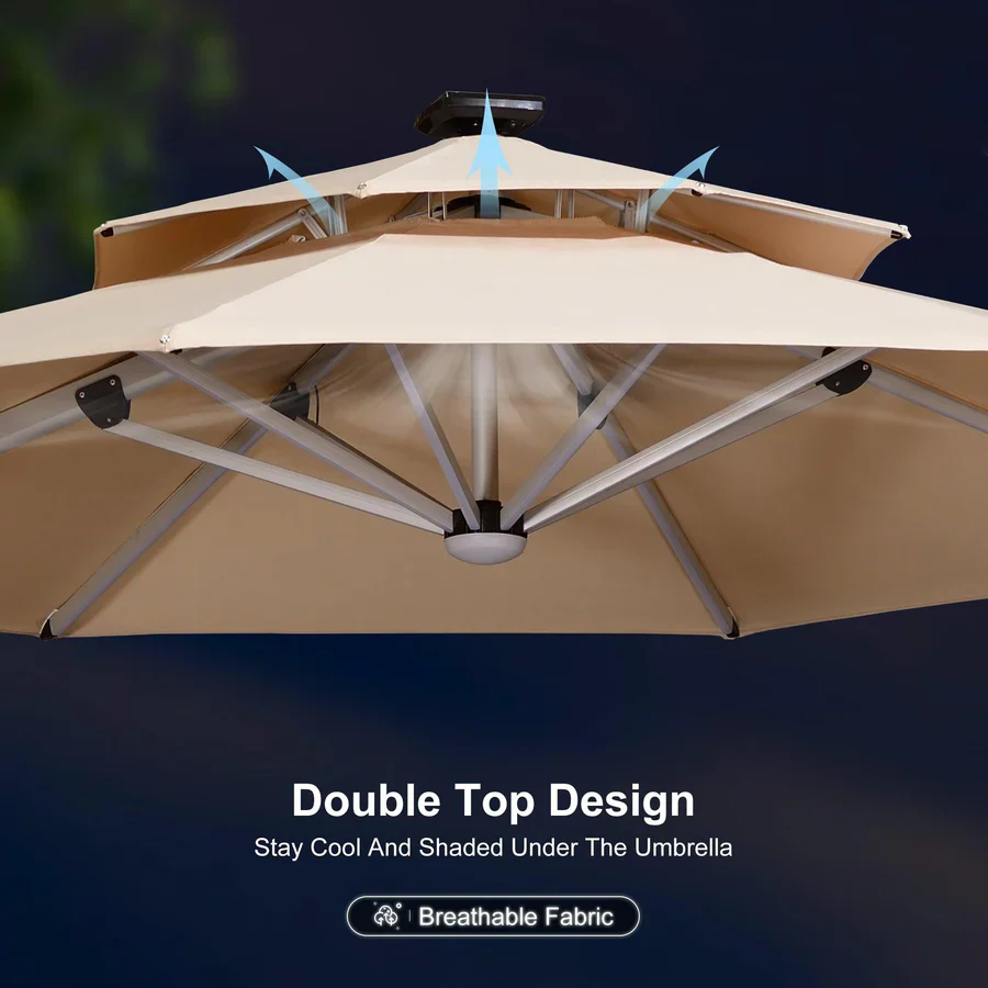 PURPLE LEAF Large Solar Yard Parasol Double Top Square Patio Umbrella with Lights - Image 136