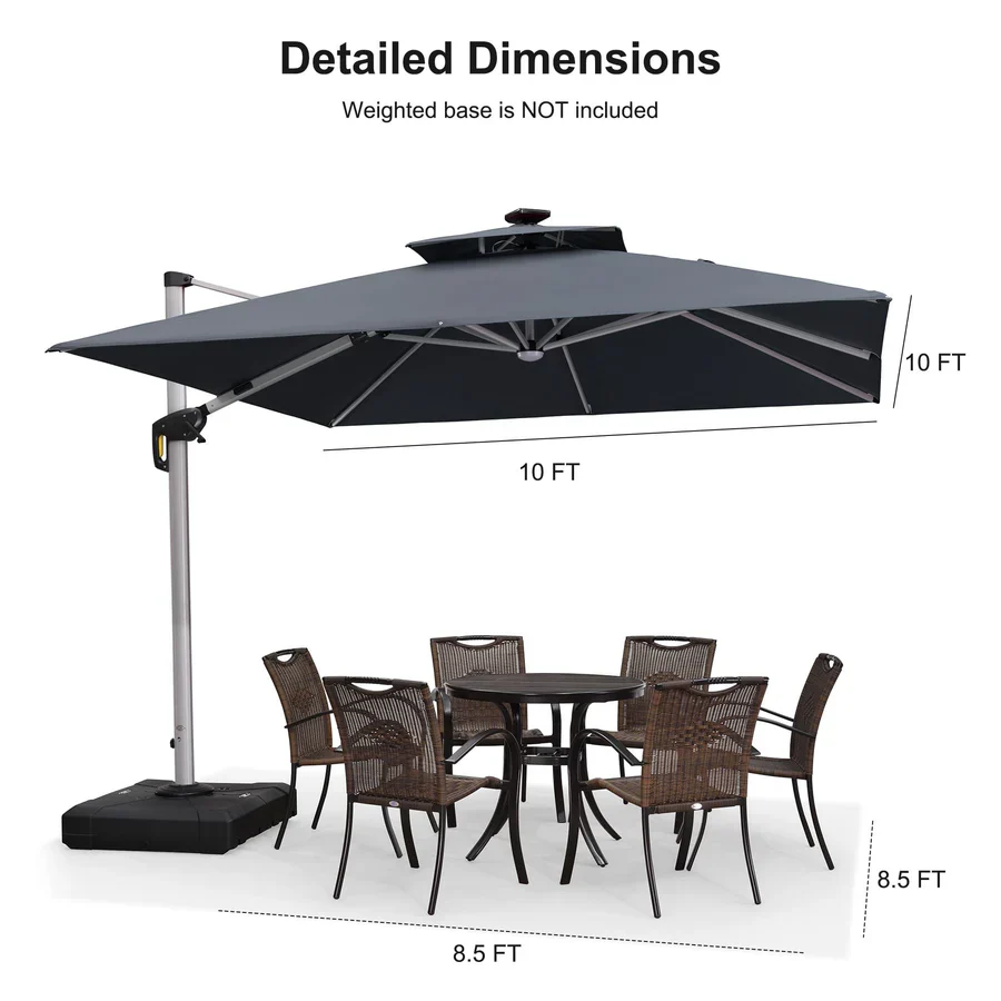 PURPLE LEAF Large Solar Yard Parasol Double Top Square Patio Umbrella with Lights - Image 139